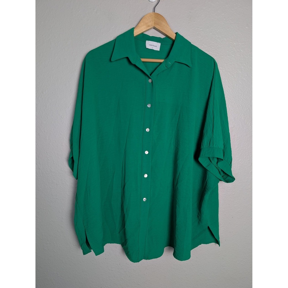 Adrienne Tunic Button-Up‎ Womens M Green Dolman Sleeve Collared Lightweight